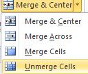 derulantă asociată butonului (Îmbinare şi centrare) existent în tab-ul Home (Pornire) alegeți comanda Unmerge Cells