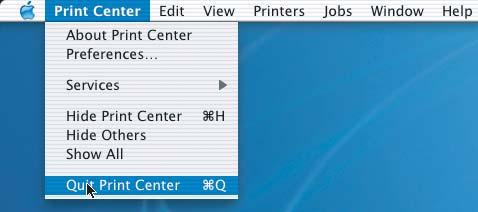 13 Executaţi click pe Print Center (Centrul de tipărire), apoi pe Quit Print Center (Terminare centrul de tipărire).