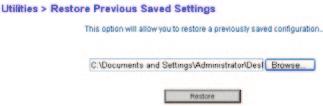Faceţi clic pe Restore Previous Settings (Restabilire setări anterioare) în coloana din stânga, sub titlul Utilities (Utilitare). Faceţi clic pe butonul Browse... (Răsfoire.