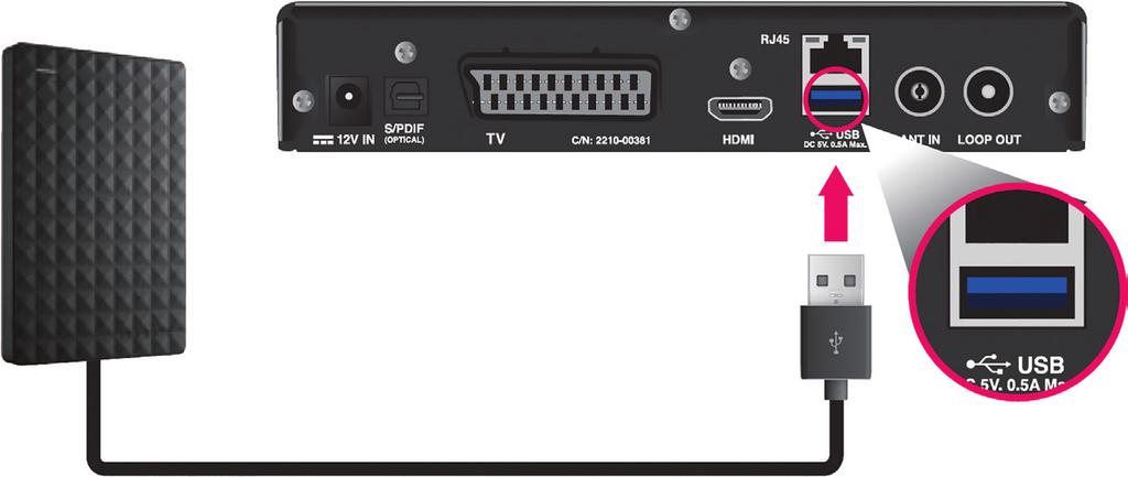 Funcția DVR (Digital Video Recorder) Poți utiliza mediabox-ul Horizon ca DVR Digital Video Recorder prin conectarea unui Hard Disk extern.