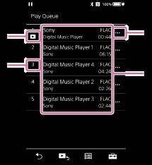 Ecran Lista melodiilor în așteptare Puteți verifica lista de melodii pe care playerul le va reda cu setările actuale.