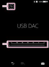 USB-DAC ecran Puteți utiliza playerul ca pe un dispozitiv USB-DAC. Utilizați această funcție pentru a asculta muzică pe un computer. Pentru a comuta la funcţia USB-DAC Apăsați pe ecranul bibliotecă.