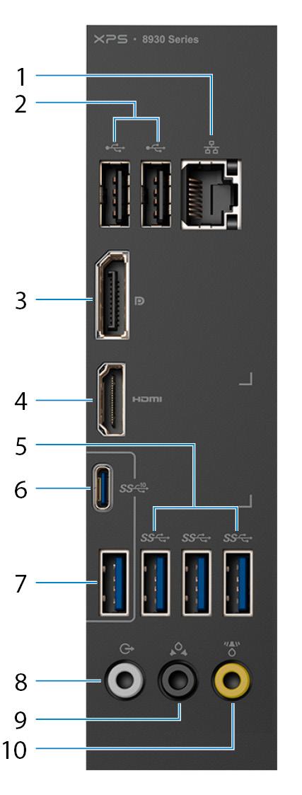 Panoul din spate 1 Port de reţea - 10/100/1000 Mb/s (cu iluminare) Conectaţi un cablu Ethernet (RJ45) de la un ruter sau un modem de banda largă pentru reţea sau acces la Internet.