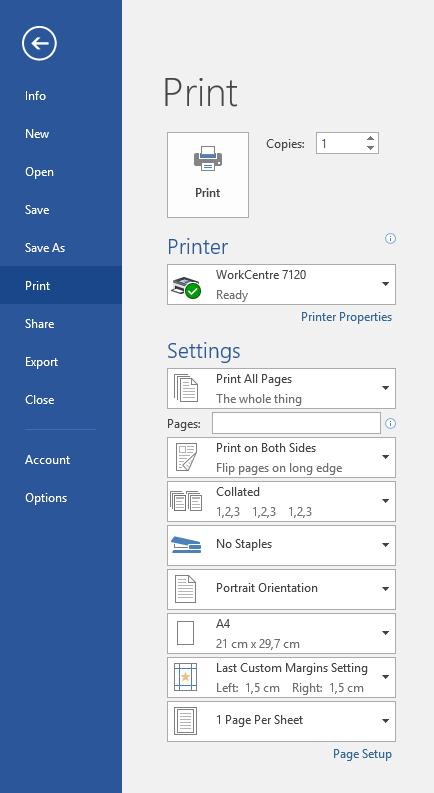 Numărul de exemplare Pentru a începe imprimarea apăsaţi butonul Print (Imprimare) Imprimanta folosită Pagini tipărite toate, anumite pagini sau doar o porțiune de text Microsoft Word oferă o opțiune