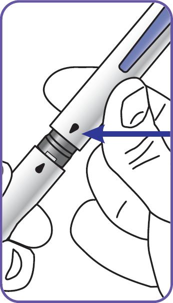 Înainte de a putea pune capacul stiloului, trebuie ca un cartuș să fie atașat la stilou. Potriviți clapeta de pe capac în dreptul marcajului de pe stilou.