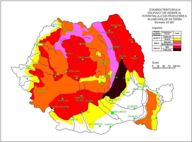 Zonarea teritoriului Romaniei functie de potentialul producerii alunecarilor de teren 4.3.
