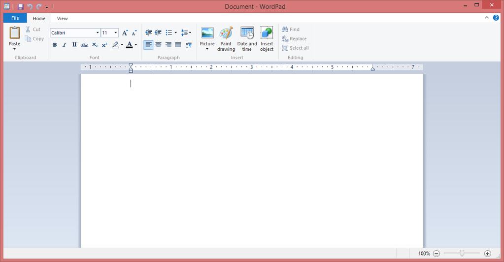 Wordpad Bară de stare Punct de inserție Bară de butoane Fereastra de lucru rigla Bara de titlu Elementele componente aie ferestrei WordPad sunt: Bară de titlu - indică numele fişierului si aplicaţiei