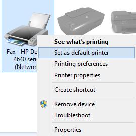 Default printer (Imprimanta implicită) Apelaţi meniul Start - Devices and Printers (Dispozitive şi imprimante).