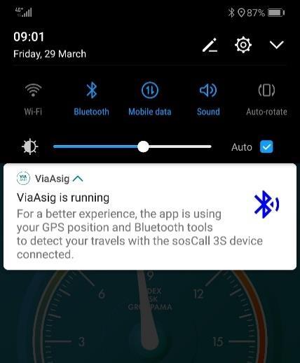 7.4 ViaAsig Inregistrarea calatoriilor prin intermediul SosCall 3S Daca a fost stabilita conexiunea Bluetooth intre dispozitivul