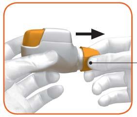 Figura D 1.4 Apăsați complet butonul portocaliu în jos pentru a încărca doza (Figura E).