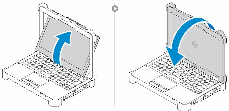 Conversia între modurile pentru notebook şi tabletă 1. Pentru a detaşa computerul, apăsaţi pe dispozitivul de blocare a afişajului. 2.