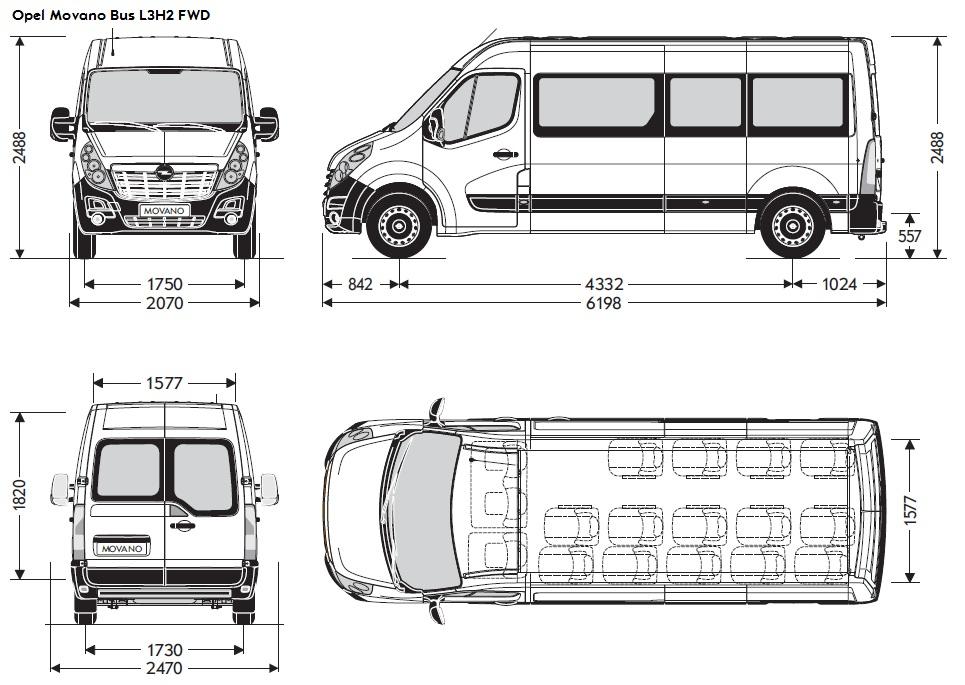 Opel Movano PC Date tehnice pecificaţii generale pecificaţii generale Dimensiuni caroserie Bus Dimensiuni caroserie Bus Greutate maximă admisă (GVW) (kg) 3 87 Înălţime totală, max.