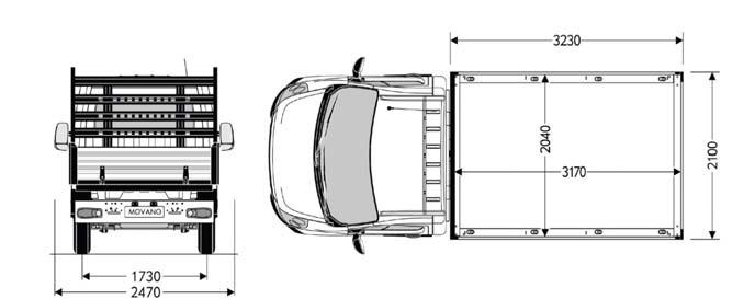 Opel Movano CV Date tehnice tractiune fata (FWD) & simplu tractiune spate (RWD) Dimensiuni caroserie FWD FWD RWD (Simplu) Greutate maximă admisă (GVW) (kg) 3 5 3 5 3 5 Ampatament (mm) 3 682 4 332 3