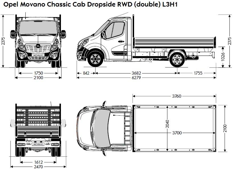 Opel Movano CV Date tehnice Dimensiuni caroserie dublu tractiune spate (RWD) RWD (Simplu) Greutate maximă admisă (GVW) (kg) 3 5 3 5 4 5 3 5 4 5 Ampatament (mm) 4 332 3 682 3 682 4 332 4 332 Lungime