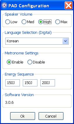 Fereastra de teste de diagnostic DAP Editare configurańie DAP Acest buton le permite utilizatorilor să modifice volumul, limba şi să dezactiveze sau să activeze sunetul metronomului.