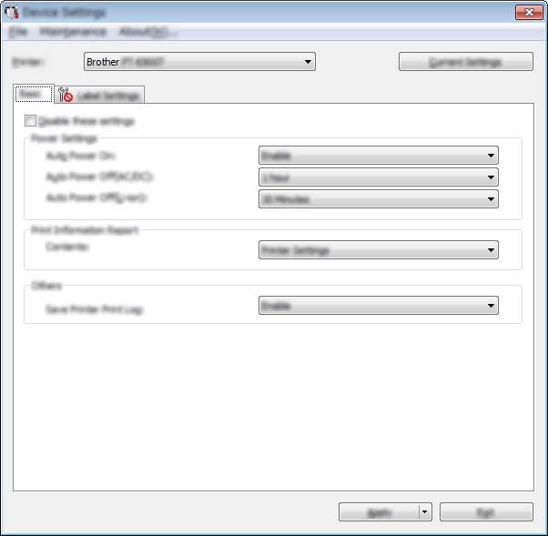 Modificarea setărilor aparatului de etichetat P-touch Setările dispozitivului pentru Windows 6 Cu [Device Settings] (Setări dispozitiv) din Printer Setting Tool (Instrument de configurare a
