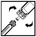 Ţinând corpul de sticlă al seringii (nu gulerul alb) într-o mână şi adaptorul pentru flacon (nu flaconul) în cealaltă mână, conectaţi seringa la adaptorul pentru flacon introducând vârful în