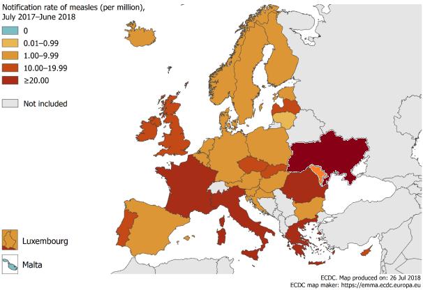 Morbiditatea în UE prin rujeolă,