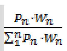 S n = unde P n = randamentul energetic [MJ] per kilogram de materie primă folosită umedă n** W n = factorul de ponderare a substratului n definit după cum urmează: unde: I n = contribuția anuală la
