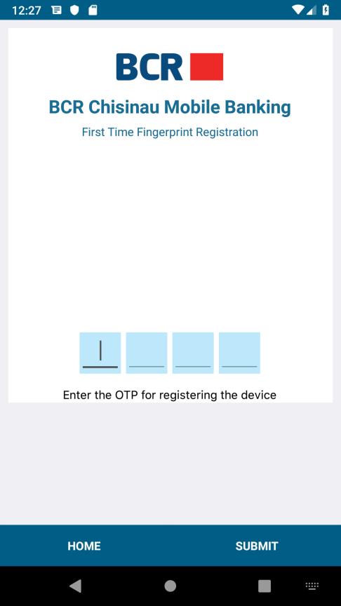 OTP (Parola pentru prima Logare) va fi expediată ca SMS pe numărul de mobil înregistrat. SMS-ul va fi citit automat pe dispozitivul Android.