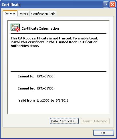 nodului atribuit pentru certificat). c Când apare următorul dialog, faceţi clic pe View Certificate (Vizualizare certificat).
