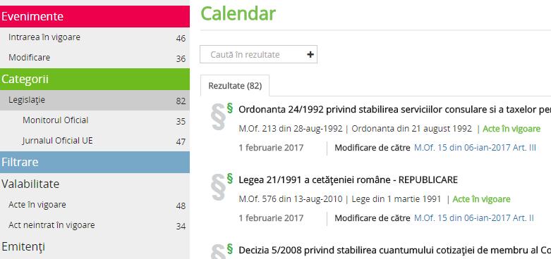 7. Alte funcții Calendar legislativ, Servietă, Istoric vizualizări, Alerte, Adnotări și Sugestia ta. 7.1.