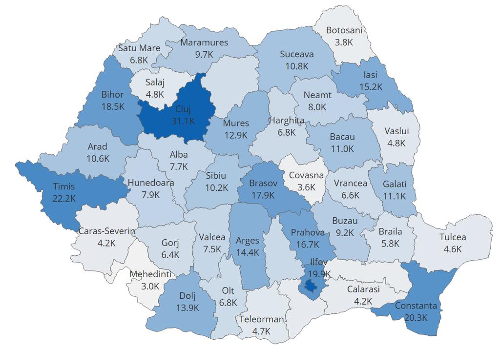 Numărul de microîntreprinderi active, înregistrate în București a fost de 106,7 K în 2017 și a reprezentat 20,9% din total.
