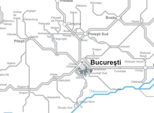 Pentru exemplificare, în figura următoare este prezentată aria de acoperire a serviciilor de transport feroviar suburban în zona metropolitană Bucureşti.