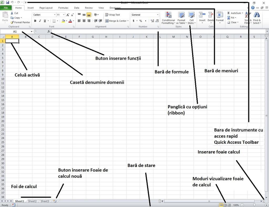 2.1 Descrierea programului Microsoft Excel CAPITOLUL II Microsoft Excel Aplicaţia se lansează cu Start Microdoft Office Microsoft Excel, dublu click pe pictograma de pe desktop, dacă există sau