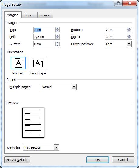 1. Se deschide un document nou cu un click pe iconul de pe bara de instrumente. Se setează marginile paginii din meniul File Page Setup Margins.