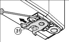 Punere în funcţiune 4.3.3 Mutarea pieselor lagărului mijlociu u Decuplaţi clema elastică Fig. 7 (31): Împingeţi în jos dispozitivul de blocare, trageţi deasupra clema elastică.