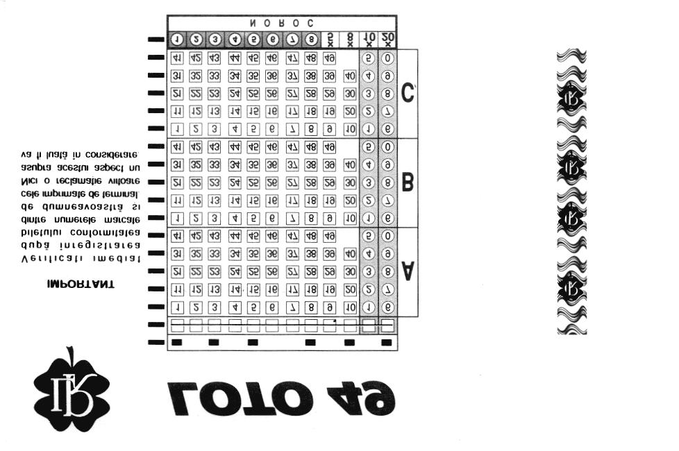 Figura 1. Biletul LOTO 49 Biletele folosite la terminalele on-line nu au banda haºuratã iar imprimarea numerelor jucate ºi a opþiunilor de joc se face pe suprafaþa albã din partea dreaptã a biletului.