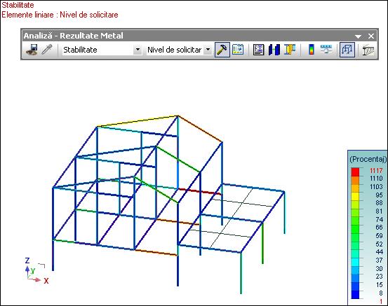 Exemplu de exploatare grafică a rezultatelor de metal Dacă aţi selectat anumite elemente ale structurii, rezultatele sunt afişate pe selecţie.