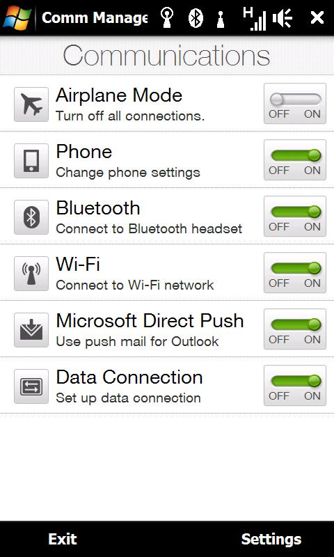 32 Ghid rapid 16. Administrarea conexiunilor Wi-Fi, Bluetooth şi a celorlalte Aparatul dvs. HTC Touch Pro2 susţine conexiunile wireless şi cu cablu.