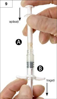 Nu înclinaţi sistemul format de cele două seringi (reţineţi că acest lucru ar putea determina scurgeri ale lichidului dacă aţi înfiletat parţial seringile).