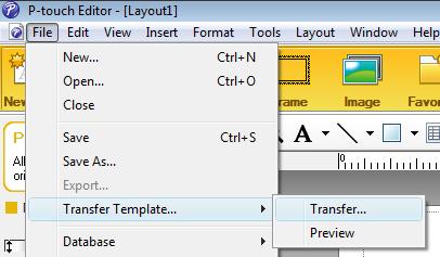 Transferarea șabloanelor cu P-touch Transfer Express (numai pentru Windows) Transferarea șablonului la P-touch Transfer Manager 10 a În P-touch Editor, deschideți șablonul dorit.