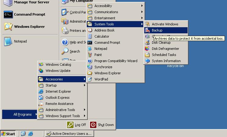 Salvarea datelor Windows Server 2003 pune la dispoziţie utilitarul Backup pentru salvarea datelor, inclusiv a sistemului de operare, respectiv pentru restaurarea datelor.