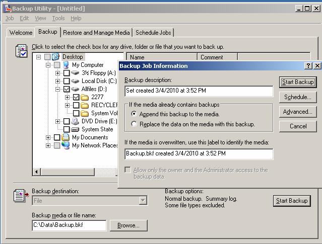 În exemplul de mai jos, folder-ul 2277 este selectat pentru lansarea backupului.
