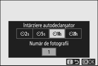 Mod declanșare Alegeți operația realizată atunci când butonul de declanșare este apăsat până la capăt. Pentru mai multe informații, consultați Butonul c/e (mod declanșare/autodeclanșator) (0 83).