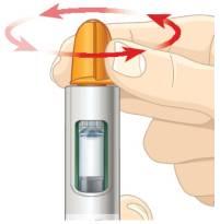 Mențineți în continuare stiloul injector (pen-ul) vertical pentru a împiedica scurgerea accidentală de medicament.