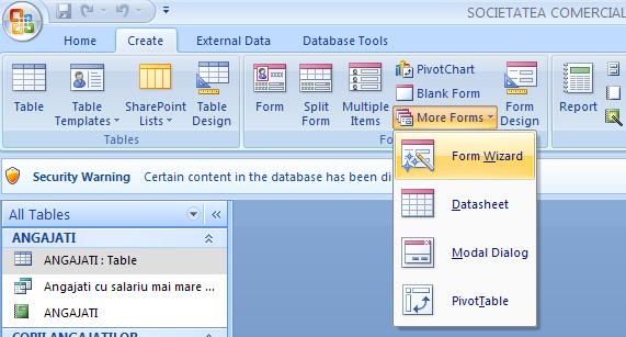 Pasul 10 Crearea unui formular Formularele - obiecte din interiorul unei baze de date care ajuta la introducerea sau modificarea datelor din tabele