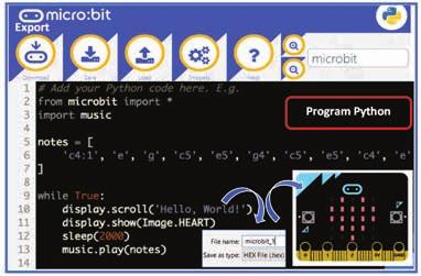 TIC Info clasa a VII-a Limbajul de programare Python pentru micro:bit Pentru robotul micro:bit pot fi scrise linii de cod, în limbajulpython. Accesează https://python.microbit.