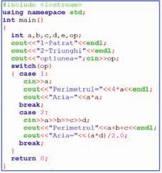 Cu programele de mai jos, scrise în limbajele C++ şi Python, poţi să calculezi perimetrul şi aria unui