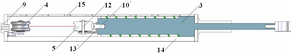 Fig. 3 Actuator liniar - secţiune longitudinală şi transversală.