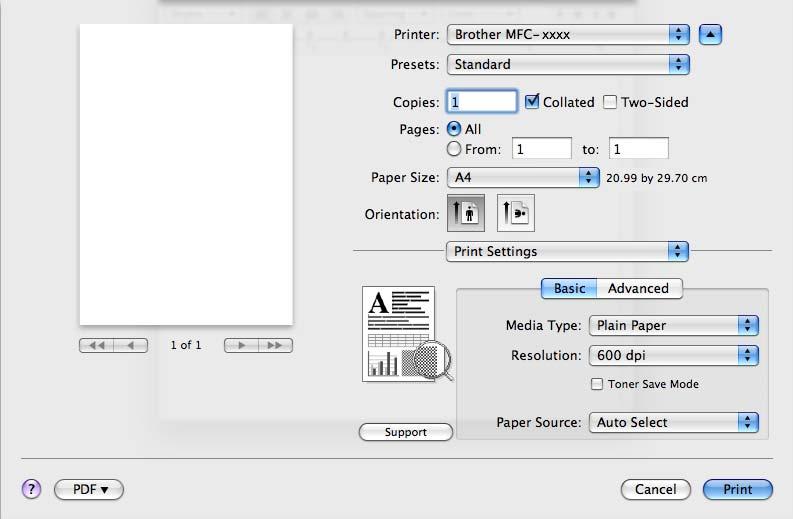 Imprimarea şi comunicarea prin fax Setările de imprimare 8 Puteţi modifica setările selectând una dintre ele din lista Print Settings (Setări imprimare): Fila Basic (De bază) 8 Media Type (Suport