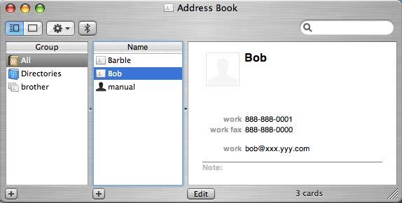 Imprimarea şi comunicarea prin fax Trageţi o carte de vizită vcard din aplicaţia Mac OS X Address Book (Mac OS X 10.4.