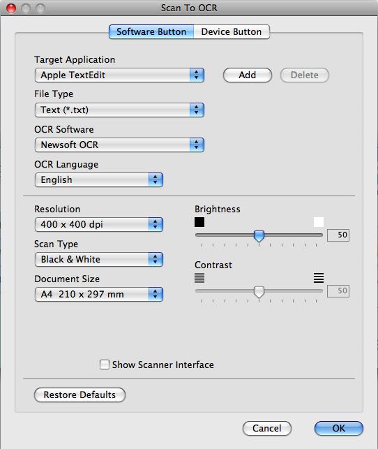 ControlCenter2 OCR (aplicaţie de procesare text) 10 Scan to OCR (Scanare către OCR) converteşte datele de tip imagine ale unei pagini grafice în text care să poată fi editat de orice aplicaţie de