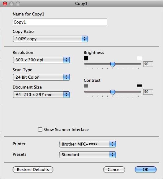 instalat pe Macintosh, inclusiv la imprimantele din reţea. PC-FAX - Vă permite să scanaţi o pagină sau un document şi să trimiteţi automat imaginea sub formă de fax de pe Macintosh.