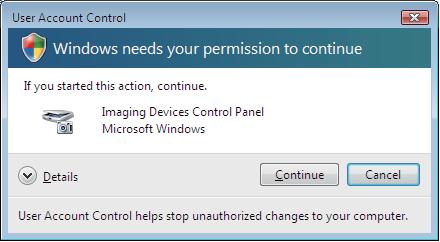 Scanare în reţea (Windows Vista şi Windows 7) Când apare ecranul User Account Control (Control cont utilizator), efectuaţi următoarea acţiune.