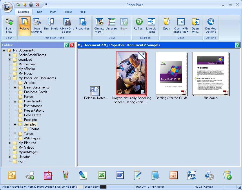 Scanarea Vizualizarea elementelor 3 ScanSoft PaperPort 12SE furnizează câteva moduri de vizualizare a elementelor: Desktop (Spaţiul de lucru) afişează elementul din directorul selectat printr-o